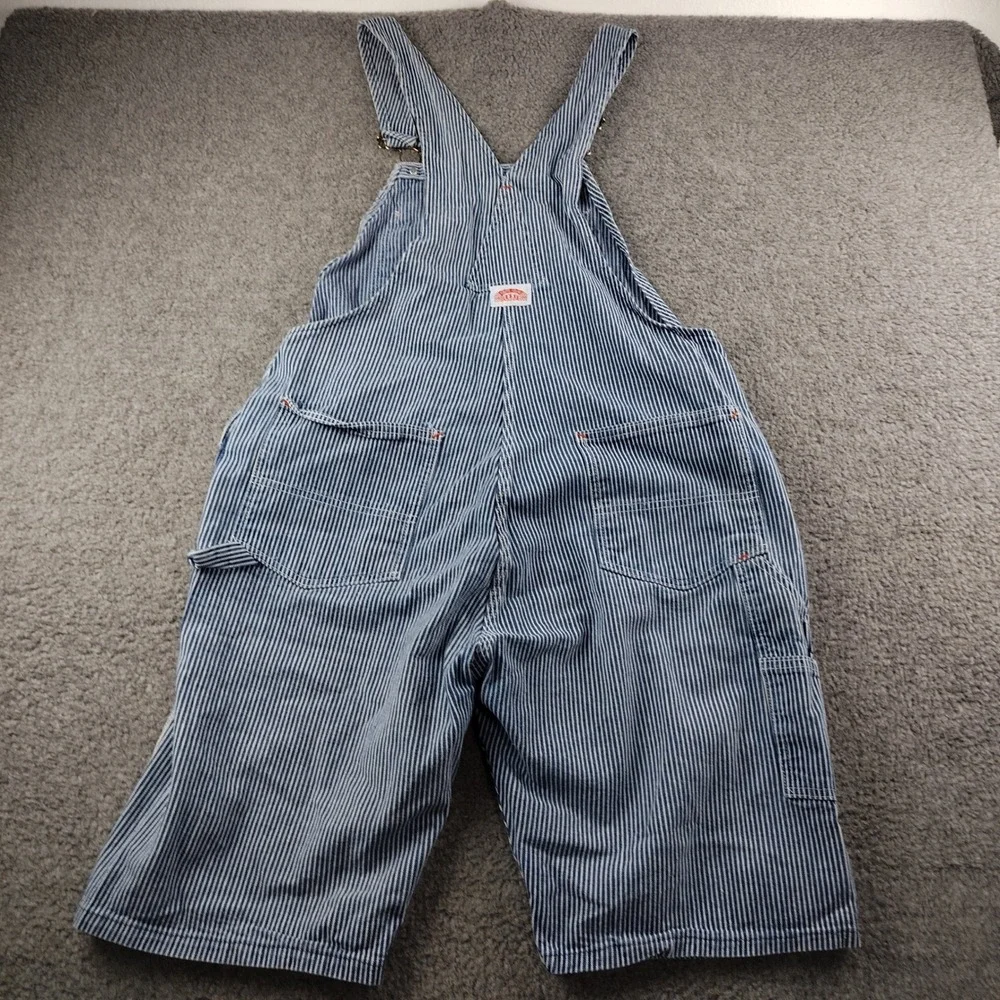 Round House Hickory Stripe Denim Bib Overalls Mens 38x11 Shortalls EUC